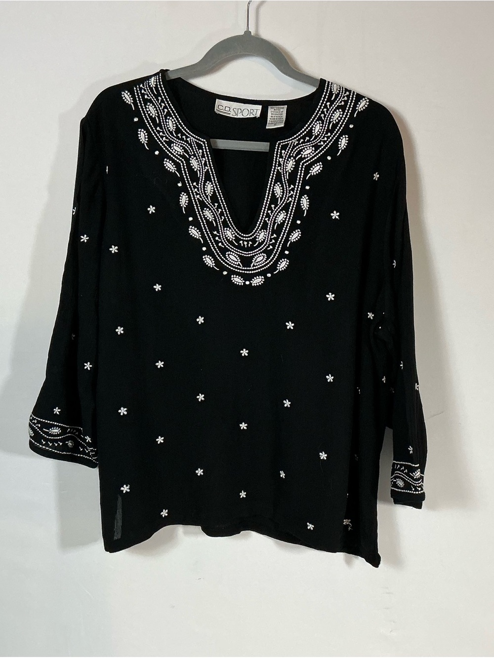 Black Embroidered V-Neck Tunic